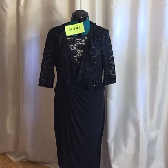 NWOT DRESSBARN size 12 dress with matching short lace jacket in black - Picture 1 of 16